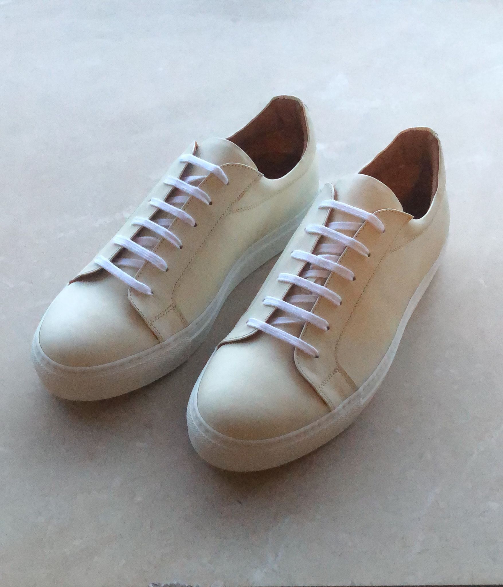 Ghirlandina v5 Low Top Leather Sneakers - White Veg-Tan Calf, White Sole - Size 42